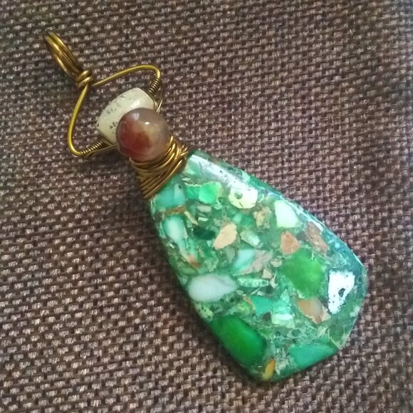 Eclectic Green Sea Sediment Jasper Pendant - New Fall Jewelry! Forest Magic! - Picture 1 of 9